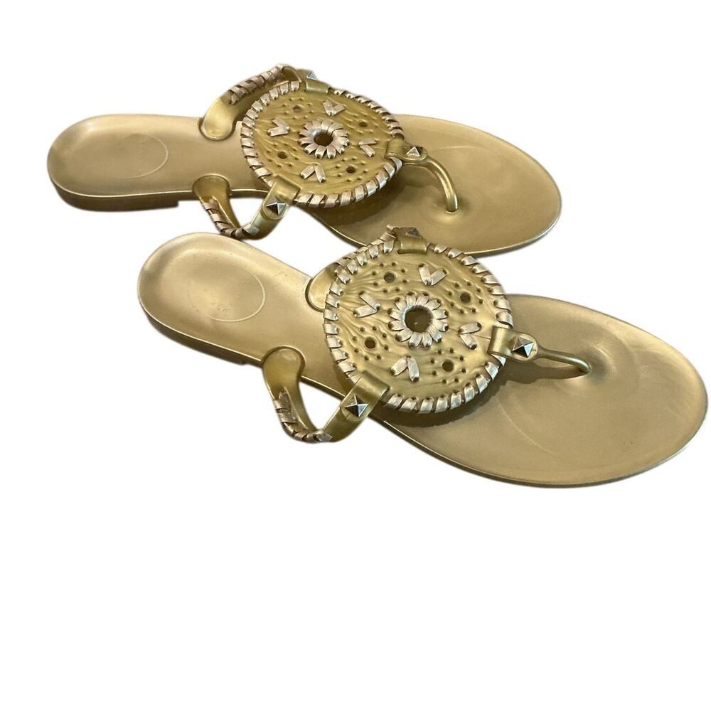 Jack Rogers Womens Georgica Jelly Thong Sandals Rubber Gold Preppy Beach Boho 10